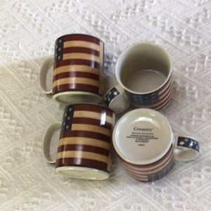 4 patriotic coffee mugs in antique Stars and Stripes pattern.